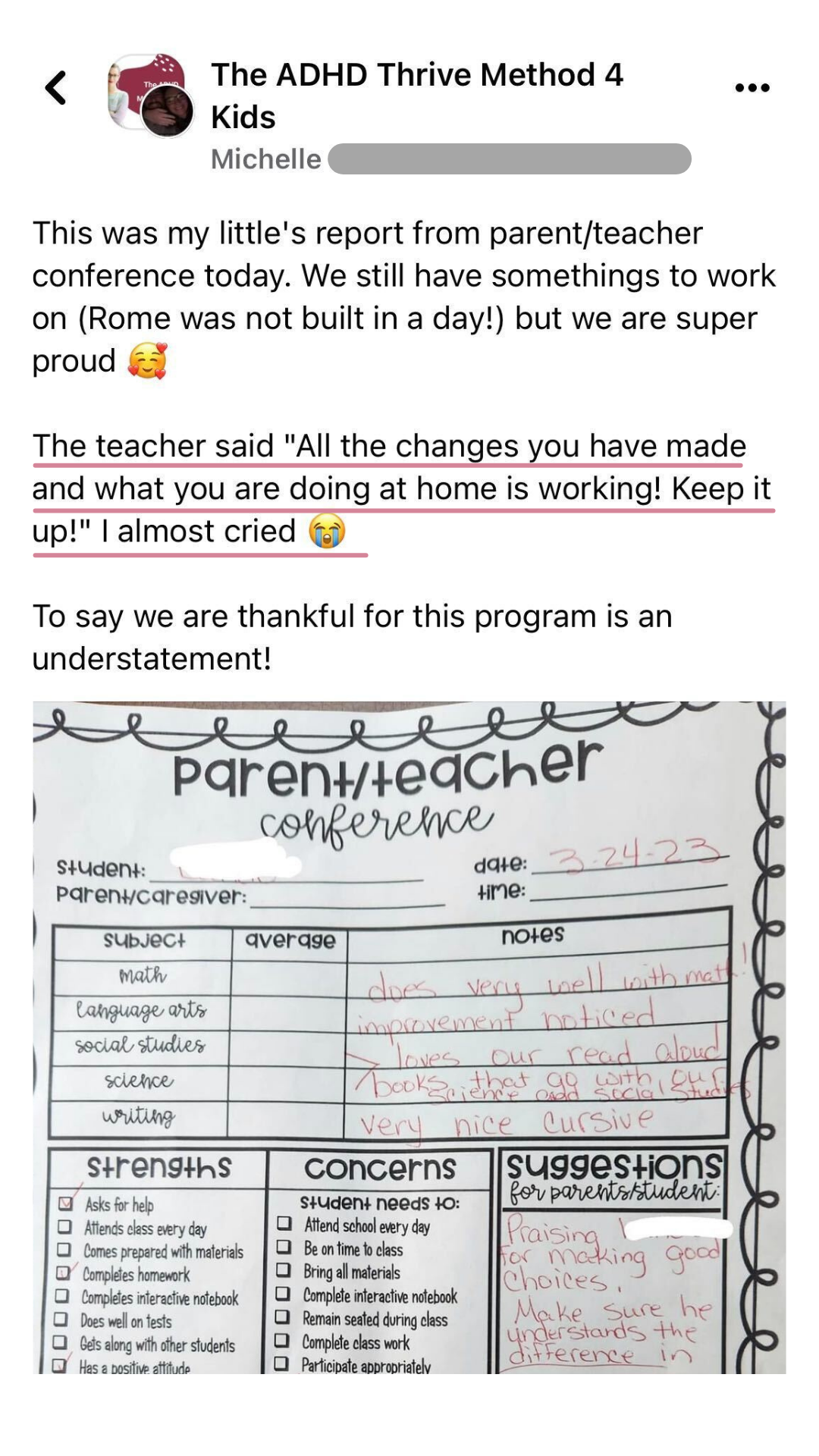 Michelle_ParentTeacher report